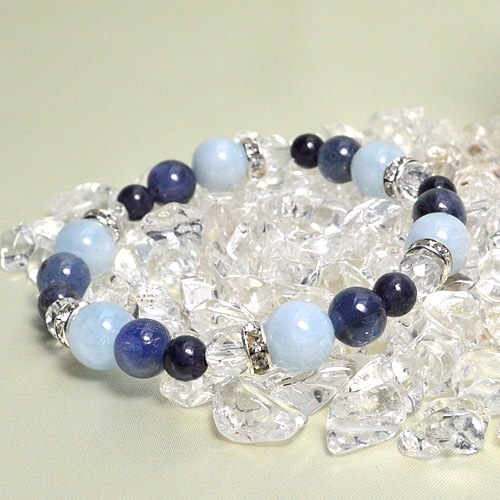 パワーストーン ブレスレット レアストーン アクアマリン 10mm カイヤナイト 8mm ブルーサファイア AAAA 6mmカット水晶 ロンデル 金具 天然石