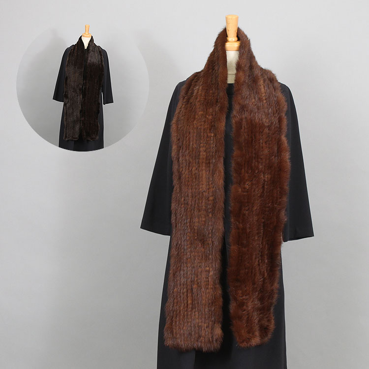 マスクラット 編み込み ファー マフラー