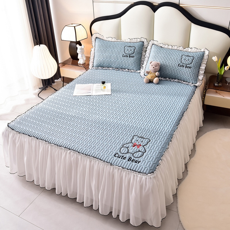 クラスaアイスシルクラテックスクールマットハイエンド刺繍ベッドスカートスカート夏のホームマシンウォッシュ可能なエアコンソフトマット