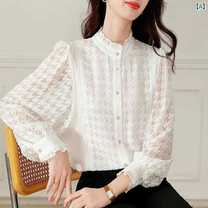 レディース　シャツ　レース　シルク ホワイト シルク トップ 2025 秋冬 レース カラー 長袖 刺繍 軽量 高級 加齢 軽減 ビッグ 桑 シルクシャツ