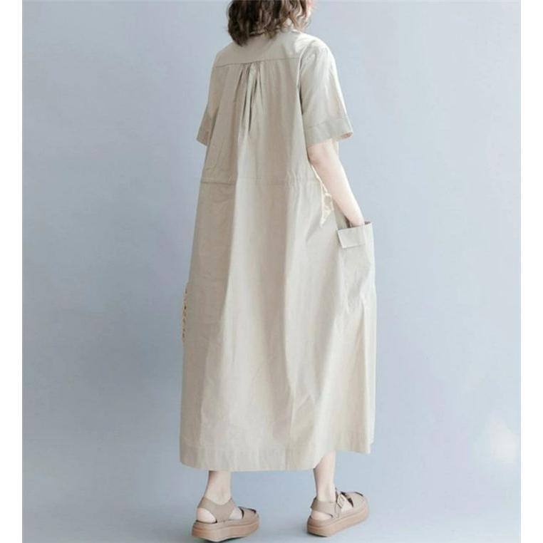 シャツワンピース ワンピース 春 夏 レディース ロングワンピース 半袖 ロング丈 カジュアル風 着回し 体型カバー 無地 着痩せ 30代 40代 50代