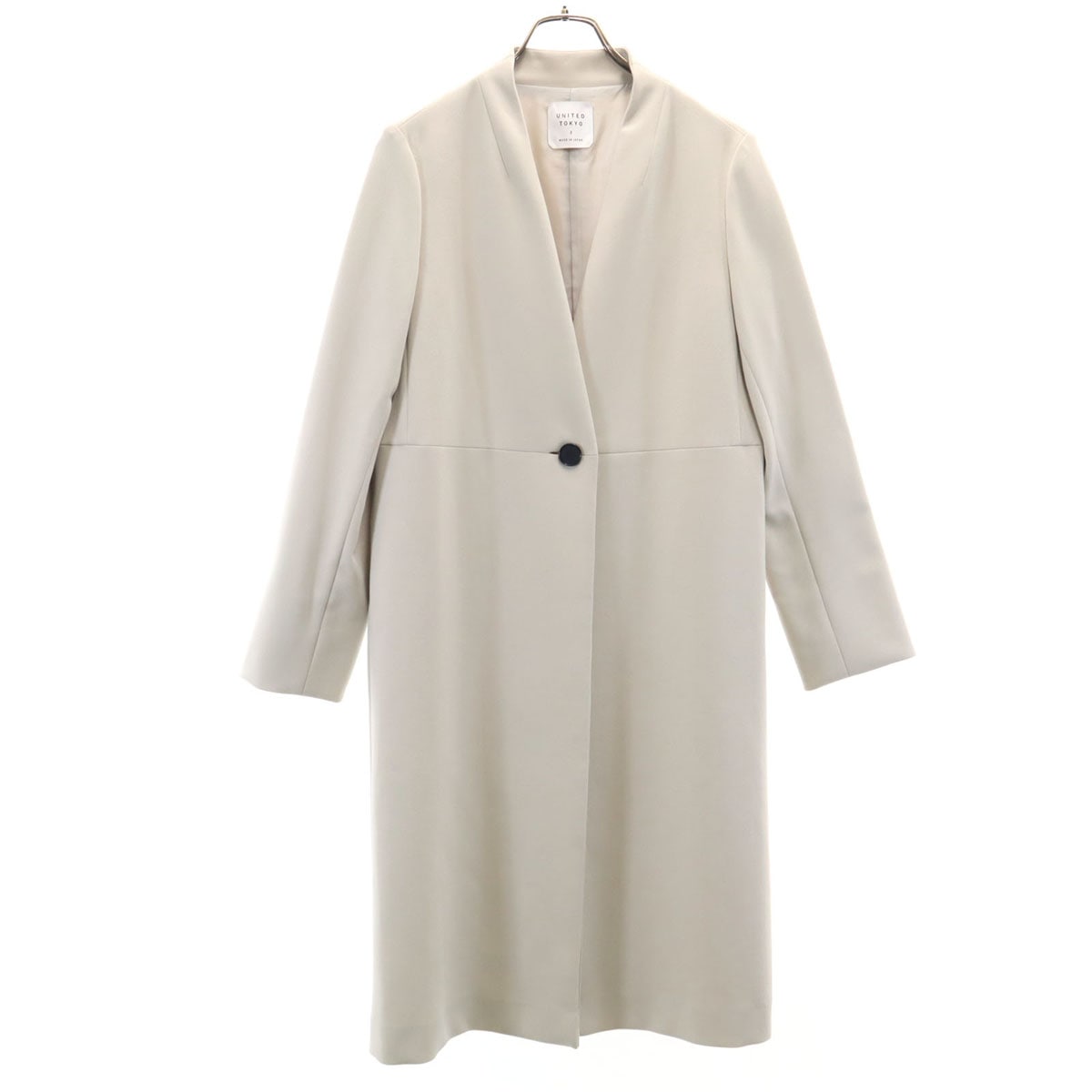 日本製 ノーカラーコート 2 グレージュ レディース 古着