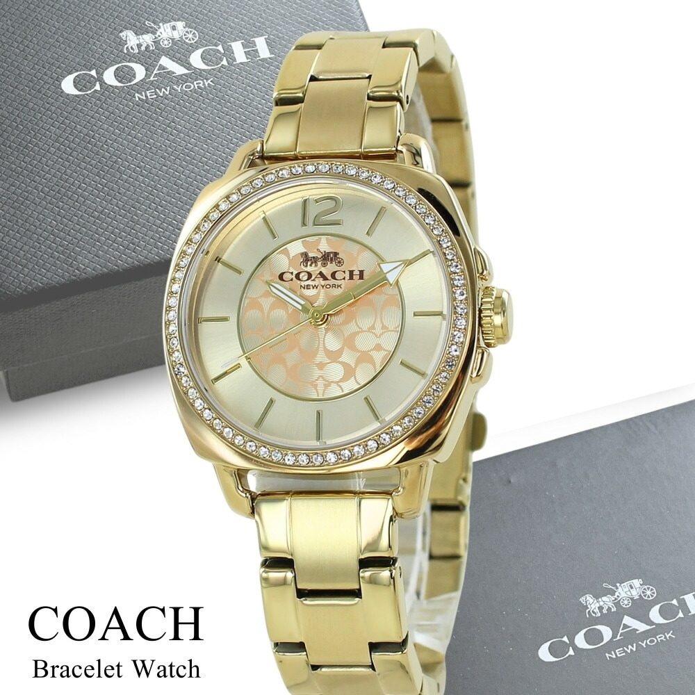 コーチ 腕時計 手表 レディース ボーイフレンド スモール ブランド ゴールド ステンレス クリスタル シンプル おしゃれ かわいい 3針 アナログ 時計 仕事用 プレゼント 誕生日 結婚祝い 結婚