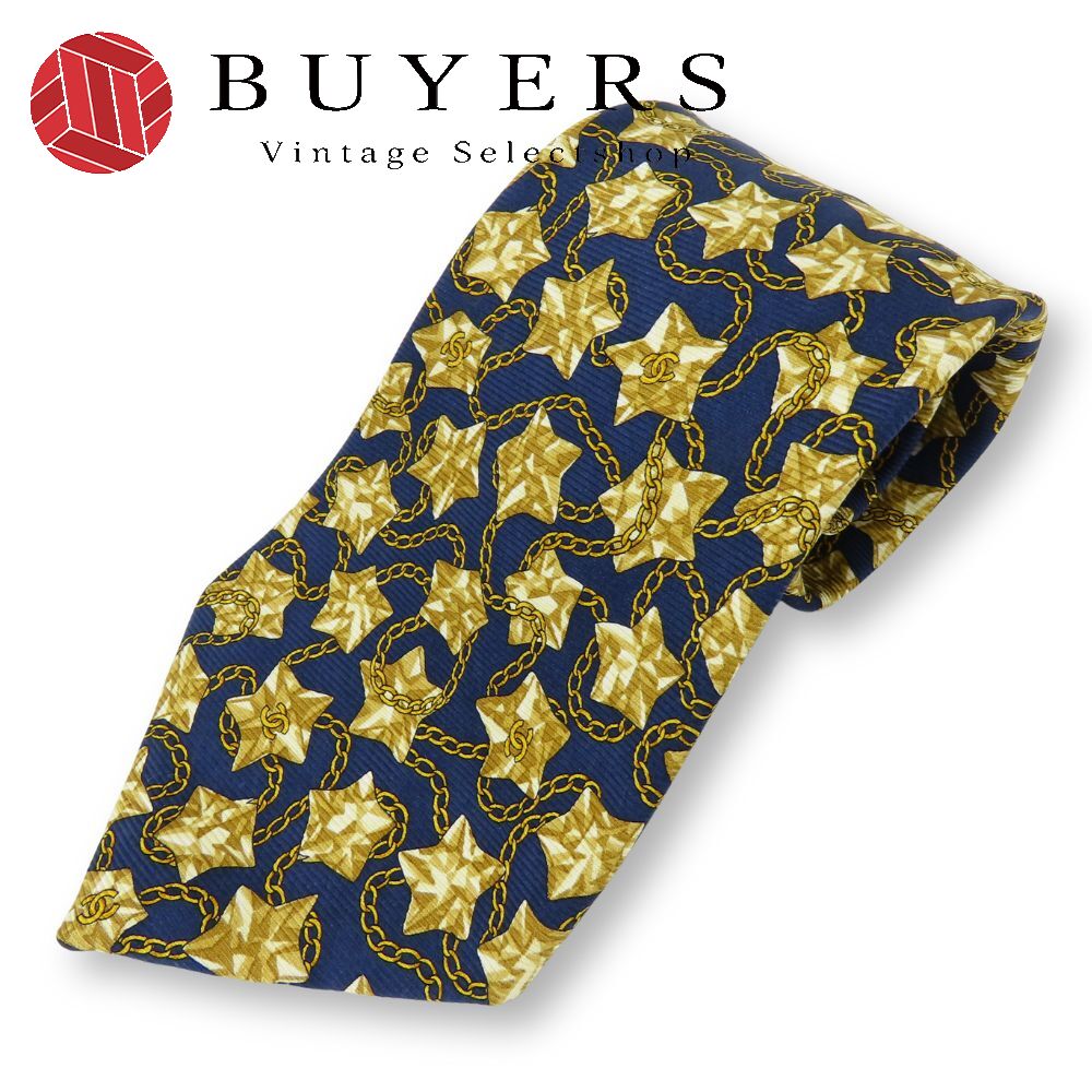 中古 ネクタイ ココマーク 星 チェーン シルク ネイビー ゴールド スーツ アパレル ビジネス メンズ 男性