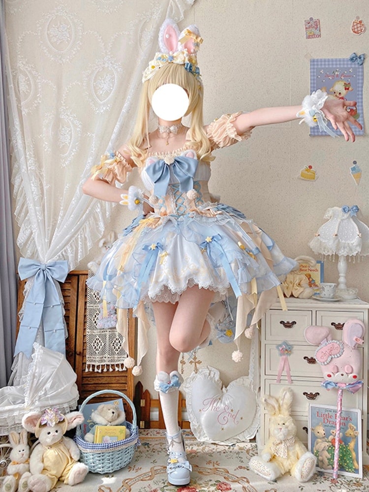 【激安本日限定】ロリータ ワンピーススイートソフトガール魔法少女ロリータ黄色と青のドレスjskウェディングドレスかわいい重工業プリンセスドレス