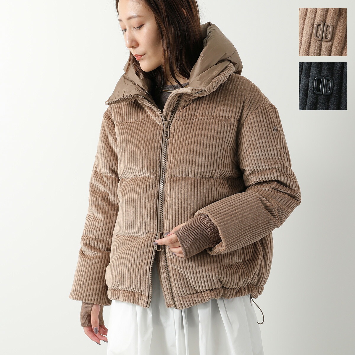 DUNO デュノ ダウンジャケット LORA TURES ローラ レディース コーデュロイ フーデッド ダウンブルゾン フード付き サムホール カラー2色