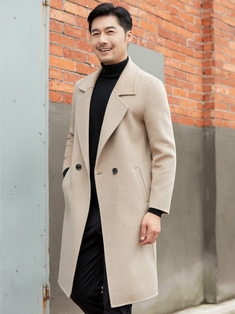 ピュアウールダブルフェイスツイードコートメンズミディアム丈膝丈ダブルフェイスカシミヤジャケットスーツ襟ツイードトレンチコート 13,247円