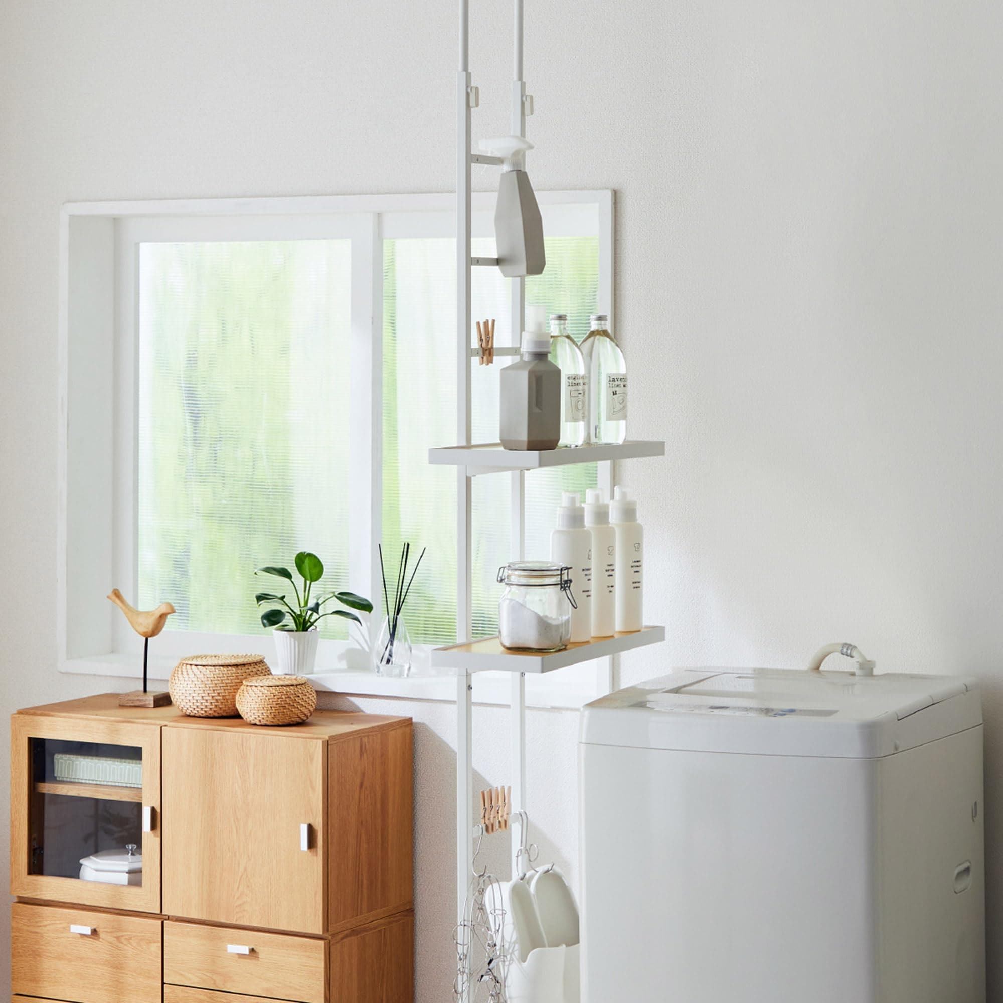 全国送料無料 HEIAN SHINDO 壁面収納 突っ張り式ランドリーラック 棚2段 マットホワイト幅49.6 高さ200～250 HSR-7WH 平安伸銅工業