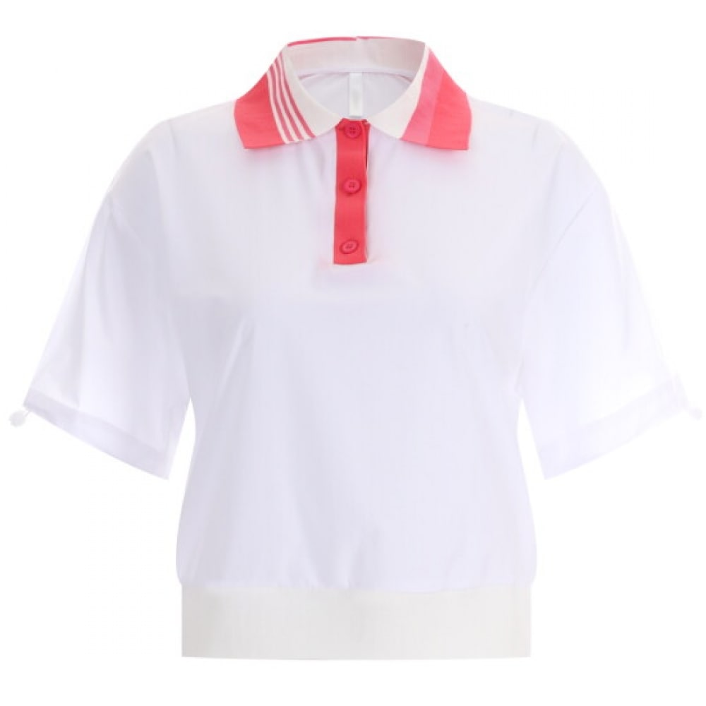 ショップアン 女性 カラー ネック ボタン 半オープン スリーブ ストリング ゴルフ レジャー Tシャツ LB-WSH-424-ホワイト