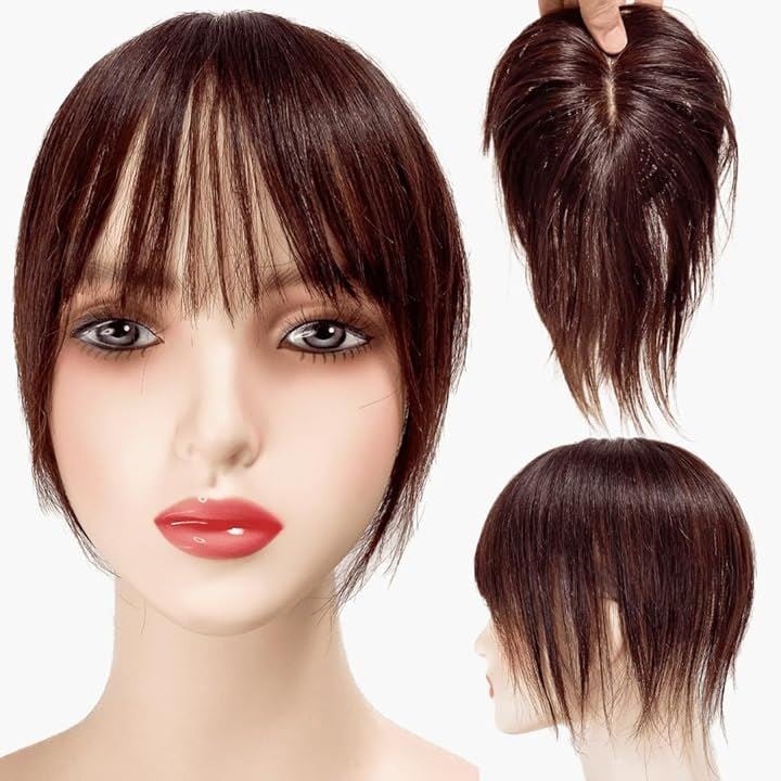 部分ウィッグ かつら 女性 人毛100% レディース セミロング 医療用 つむじ 頭頂部 自然 ヘアピース トップピース トップカバー ウイッグ カツラ(ダークブラウン (20cm))