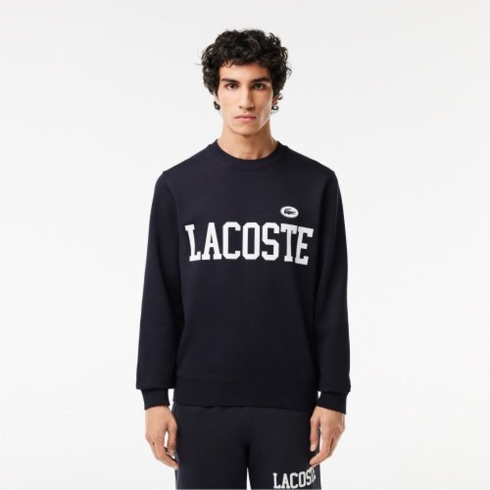 LACOSTE メンズロゴプリントパフバッジクルーネックスウェットシャツ [ダークネイビー]