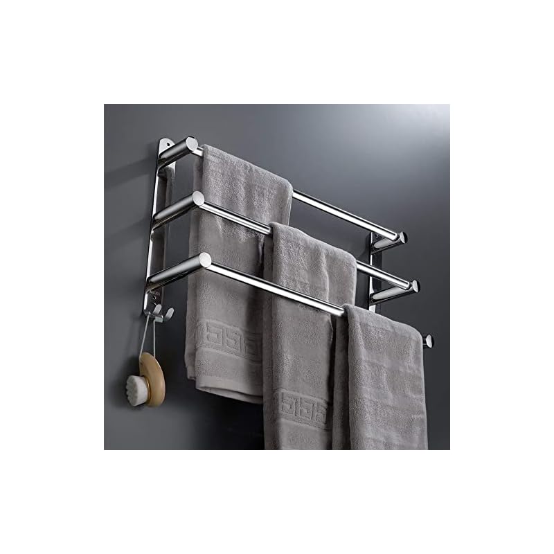 伸縮可能なステンレス製タオルハンガータオル掛け 強力粘着 バスルーム用 壁掛け式 穴なし取り付け 穴あけ取り付け 洗面所 キッチン省スペース 43-78cm 3段式