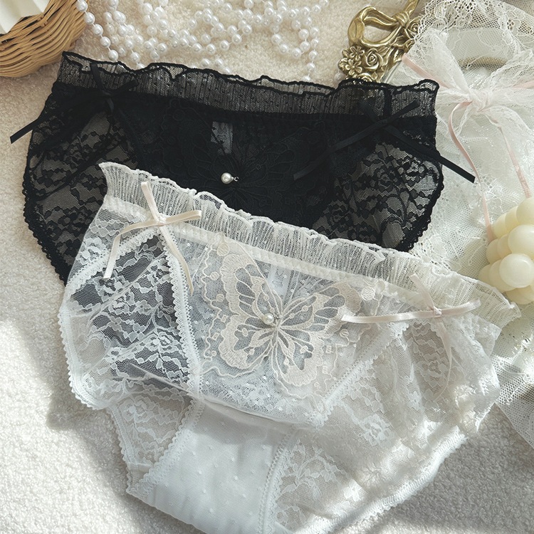 【1点ご購入 で10点プレゼントいたします】刺繍蝶レースハイパンツ少女パンツミッドウエスト