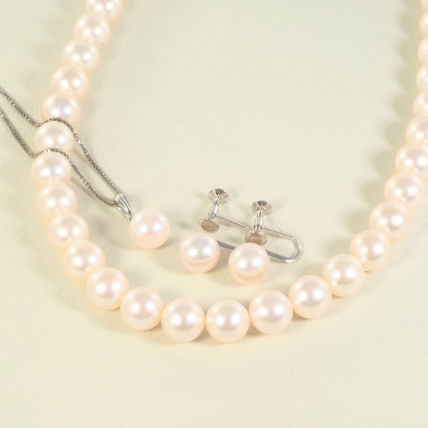 シルバー イヤリング ネックレス 3点セット パール (花珠真珠) ジュエリー 中古