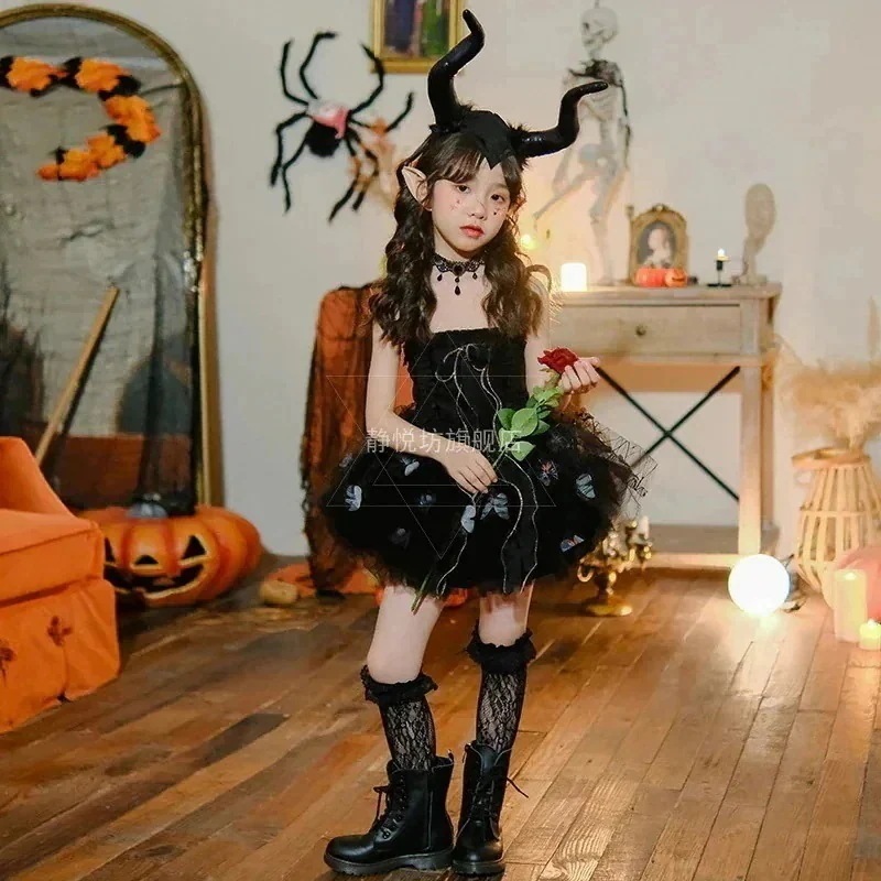 ハロウィン衣装 子供服 ショー 鬼の花嫁 女の子 cosplay 魔女 精霊 ワンピース ロールプレイング