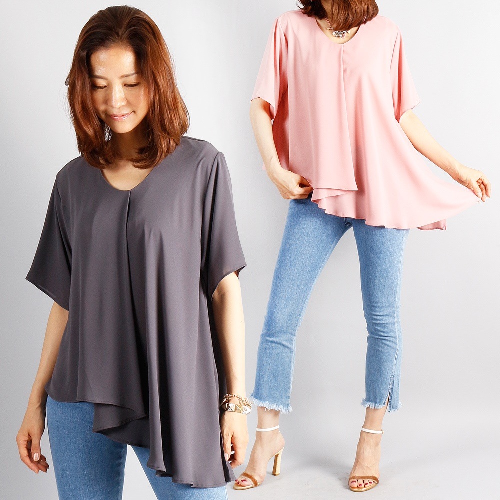 韓国ファッション大きいサイズWWシフォンラップブラウス（2497H807）ビッグ女性服ロングルーズフィット korea fashion bigsize