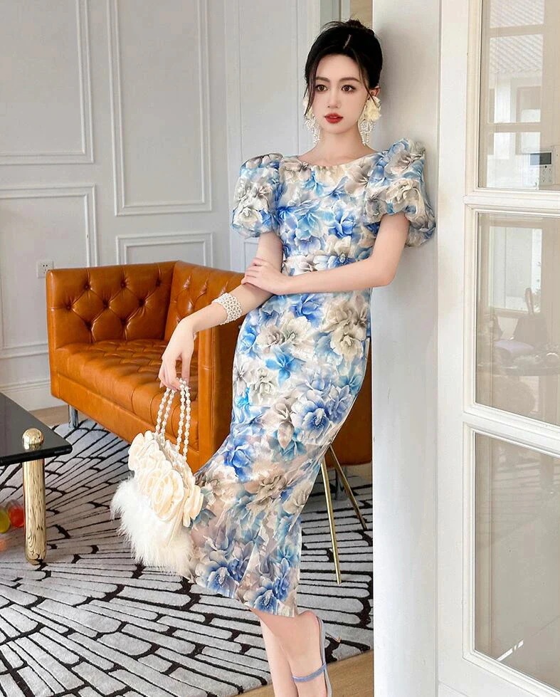 底値価格タイトワンピース オフィス レディース 花柄ワンピース 可愛い ロングワンピース 夏服 新作 マーメイド 通勤 OL きれいめ 結婚式ワンピース お嬢様 ワンピース 短袖 着痩せ パーティード