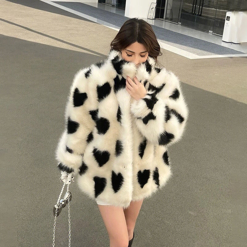 ハート柄 エコファーコート フェイクファーコー ファーコート 毛皮 ファージャケット ファー コート ジャケット アウター イミテーション 冬 レディース C246 7,813円