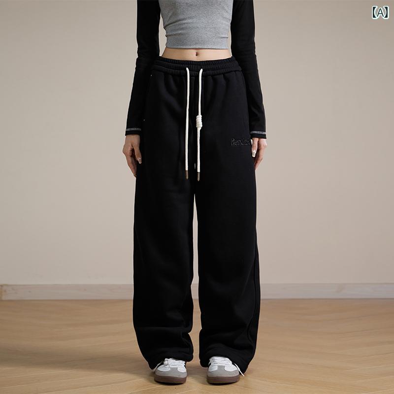 レディース ボトムス パンツ ワイド ロング ストリート KPOP ダンス トレーニング 夏 アメリカン レトロ スウェット ストレート 小さい スポーツ 女性