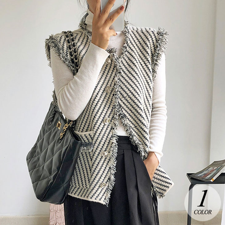 【2025新作 急速出荷】フリンジ ベスト ジレ 幾何学 格子 羽織り アウター 袖なし ポケット 無地 ゆったり おしゃれ 流行 可愛い カジュアル 上品 きれいめ 春 秋 冬 レディース 韓国