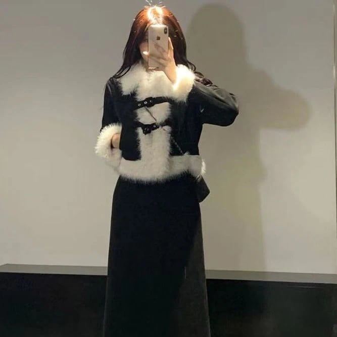 新作 厚手 ショート アウター+ロング/ショートスカート セットアップ 上下セット 秋冬 レディースファッション スーツ 2点セット