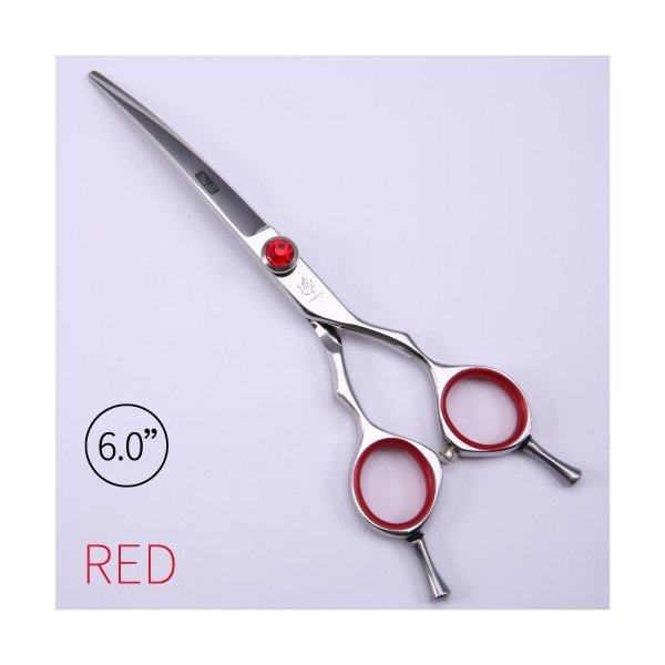 Fenice新着プロフェッショナル5.5インチ6インチペット犬小動物グルーミングヘアカットカーブハサミ Red 6 inch
