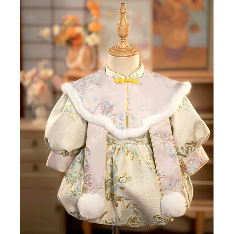 【2枚購入で 3oo円OFF】ベビー1歳のドレス子供の誕生日プリンセスドレスガールズドレスの改善されたチョンサムスカートスプリングスタイルボール衣類