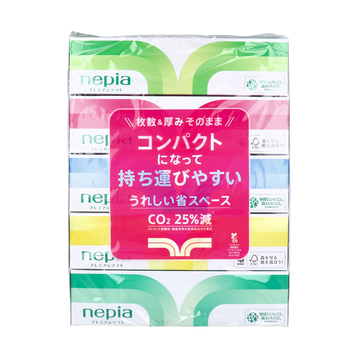 ボックスティシュ プレミアムソフト フレッシュパルプ100％ 180組360枚 5個入り X6パック