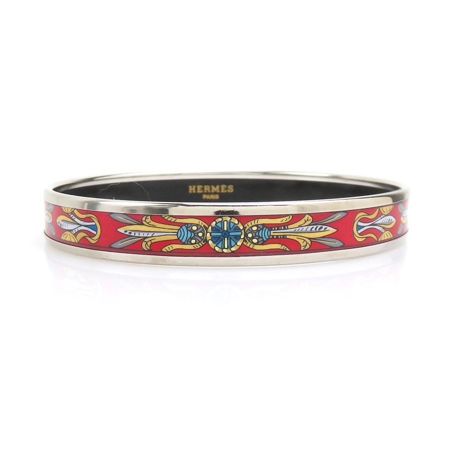 エルメス HERMES バングル ブレスレット エマイユ メタル/エナメル シルバー/レッド/マルチカラー レディース e61416a