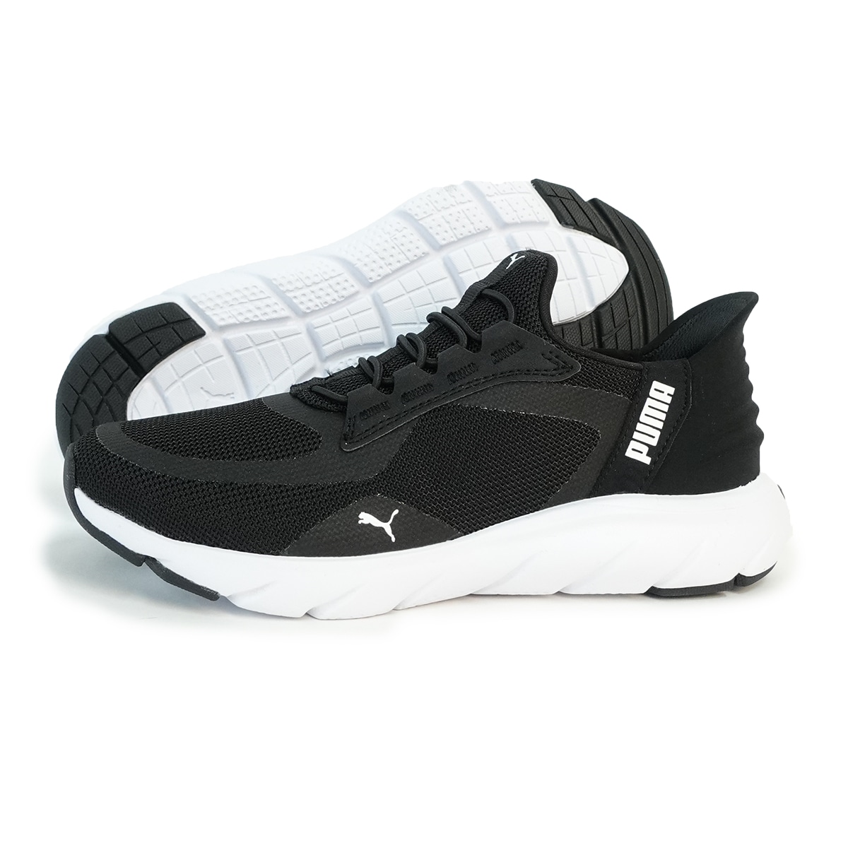 スニーカー スリッポン メンズ レディース ソフトライド フレックスレース イーズイン ALT ワイド ランニングシューズ 311996_01 ブラック/ホワイト