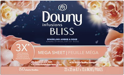 他サイト： ダウニーシート MEGA インフュージョン BLISS アンバーアンドローズ 80枚×1個 Downy Mega Sheet Infusions BLISS AMBER&ROSE 柔軟剤成分の商品画像