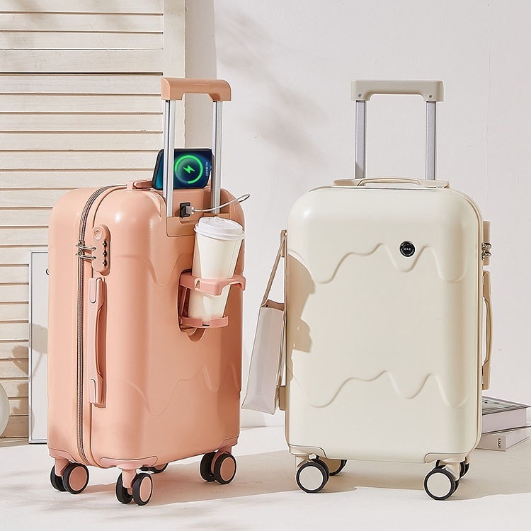 NEW 牛乳 アイスクリーム スーツケース USBポート付き カップホルダー搭載 機内持込み可 子供 キャリーケース ジッパー おしゃれ かわいい 軽量 大容量 キャリーバッグ修学旅行 入学 静音