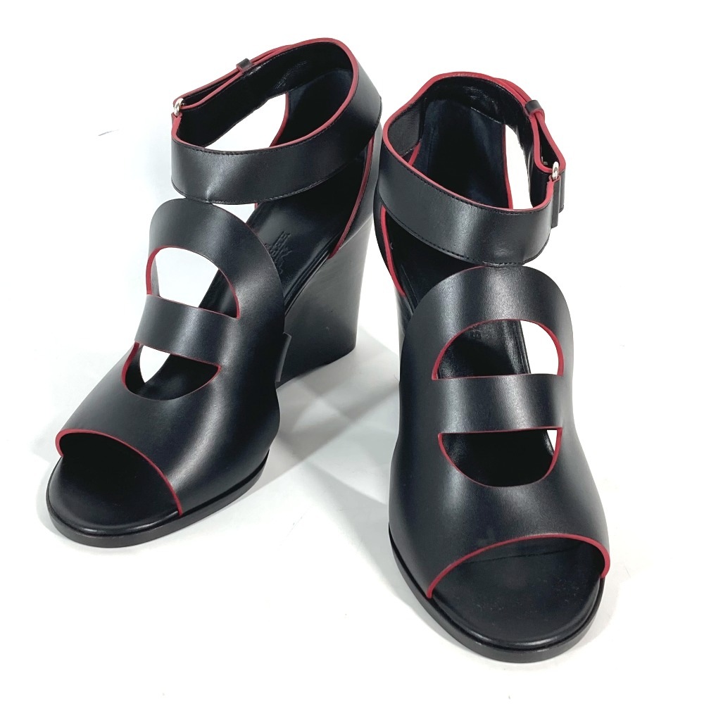 サンダル シェーヌダンクル 靴 シューズ ヒール バイカラー ウエッジソール レザー ブラック