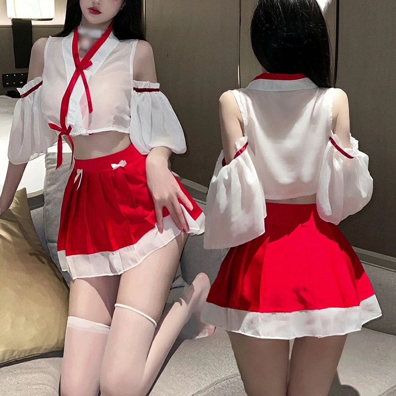 スケスケ 巫女 みこ ミニスカ コスプレ衣装(T)