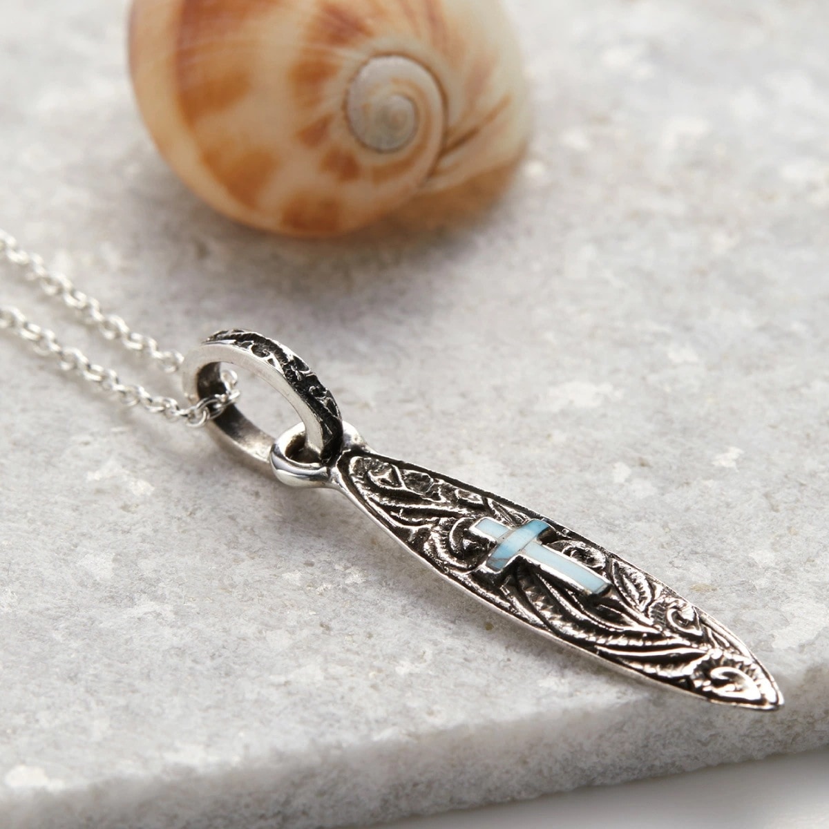 ネックレス メンズ シルバー925製 ネリターコイズ サーフボード クロス 十字架 ハワジュ 波 5,534円