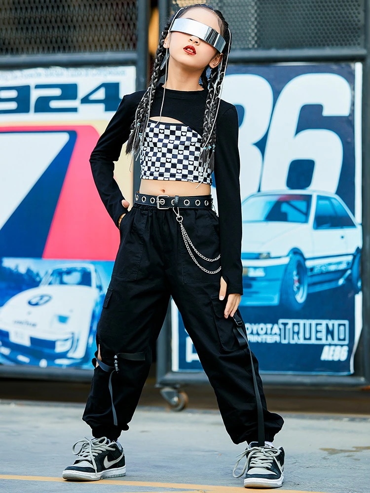 キッズ ダンス衣装 ヒップホップ セットアップ HIPHOP ダンスシャツ へそ出し ジャズ5