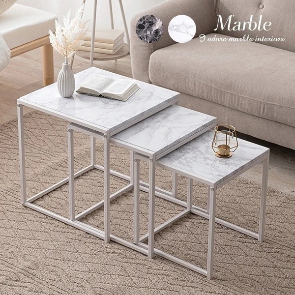 テーブル 大理石柄 インテリア サイドテーブル おしゃれ 小さい テーブル 角型 3個セット ナイトテーブル 机 デスク ローテーブル センターテーブル リビングテーブル マーブル