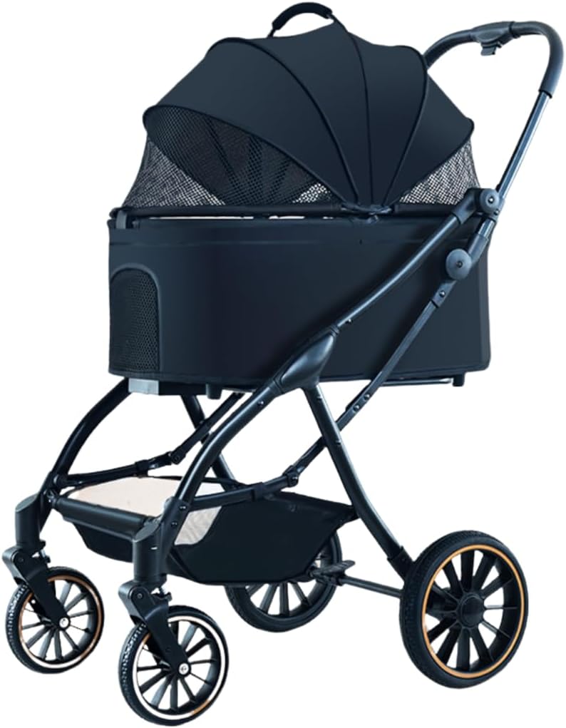 ［ AP LAB 公式 ］ ペットカート 分離型 [ 開閉可能な屋根タイプ ] 折りたたみできて移動もラクラク サスペンション付き ペットキャリー (黒フレーム, 黒バスケット)