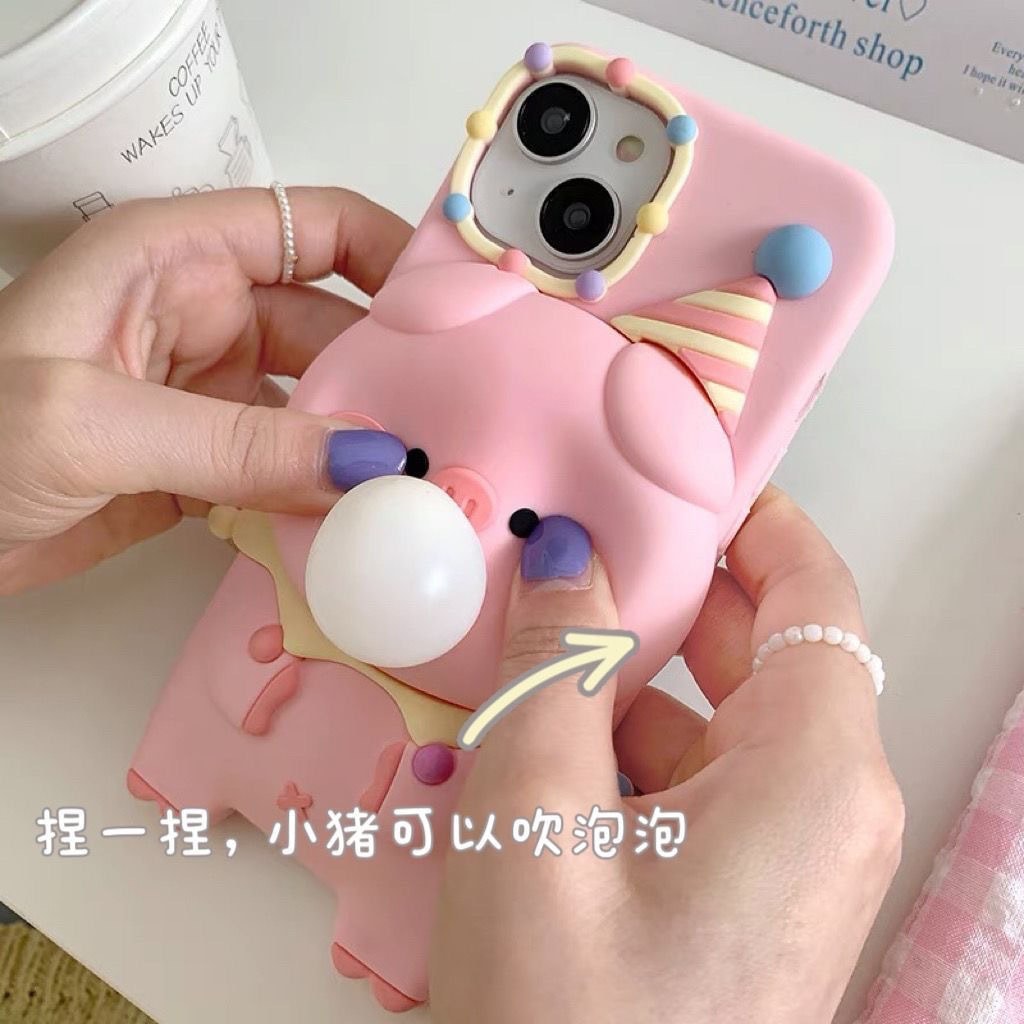 バブルピッグ 14 アップル 13 押せるブローイングバブル漫画減圧ソフトシリコン 11 携帯電話ケース 15promax