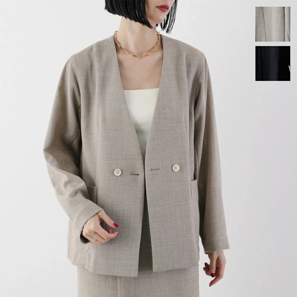 hwyl ヒュイル ジャケット 510-84002 レディース ノーカラー Vネック ダブルブレスト ブレザー 長袖 カラー2色