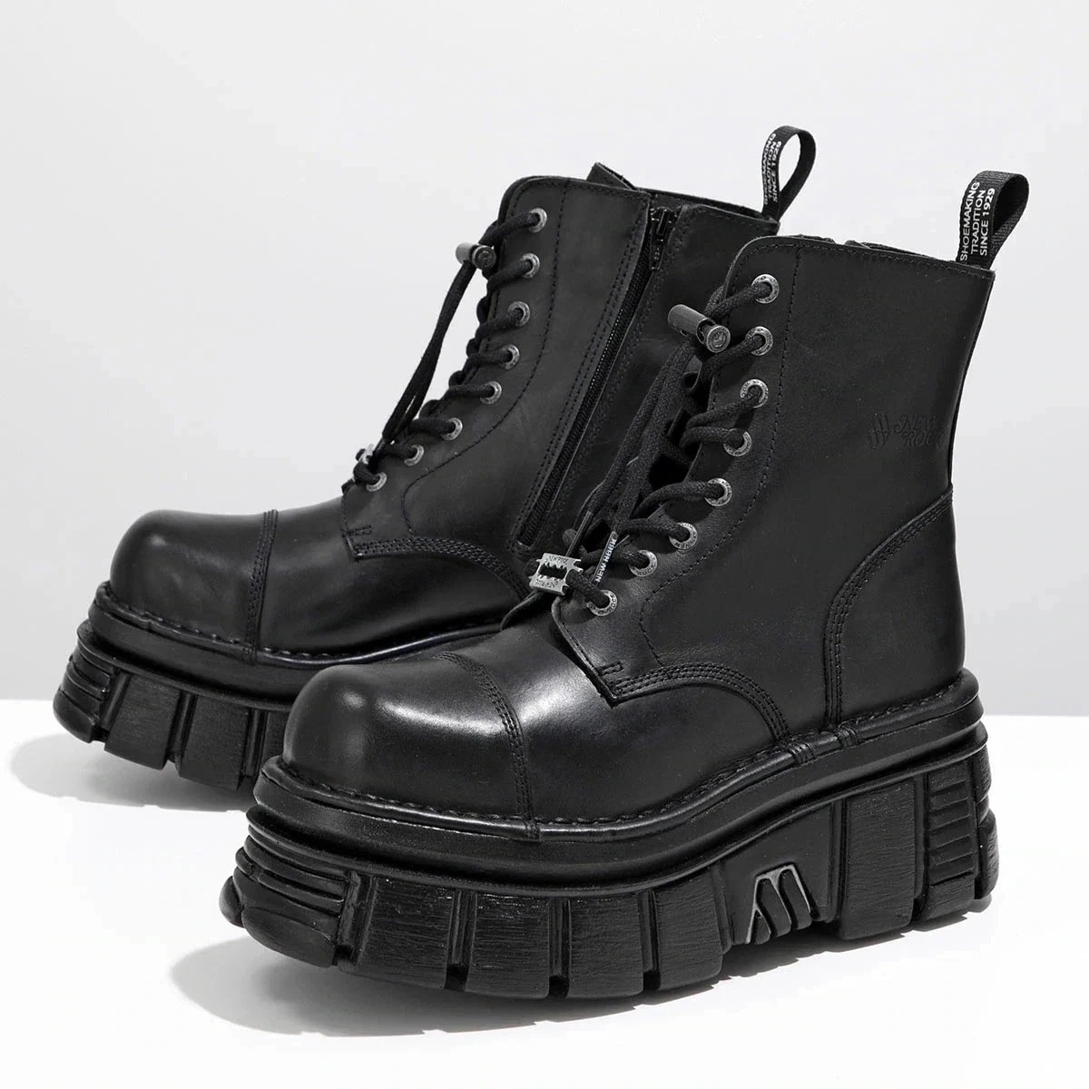 NEW ROCK ニューロック レースアップブーツ M-NEWMILI083-S21 メンズ ショートブーツ レザー 厚底 チャンキーソール ロゴ シューズ 靴 【mega】