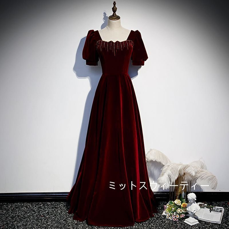 カラードレス 二次会 ロングドレス 半袖 ウエディングドレス 披露宴 花嫁 ブライダル フォーマルド 11,263円