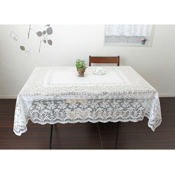 長方形 140cmx180cm 撥水加工レーステーブルクロス 日本製