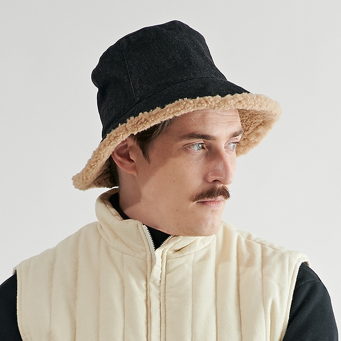 [送料無料]スミスアもーデニム ムートン バケットハットウォッシュドクロ