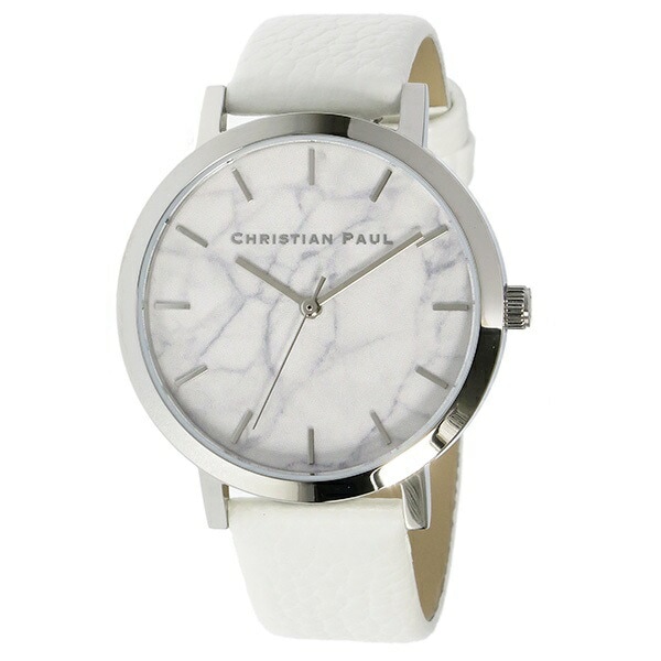 クリスチャンポール 時計 レディース 腕時計 手表 35mm ホワイトマーブル 大理石柄 ホワイトレザー 天然皮革 MRL-03 時計 誕生日ギフト 記念日 ポイント消化