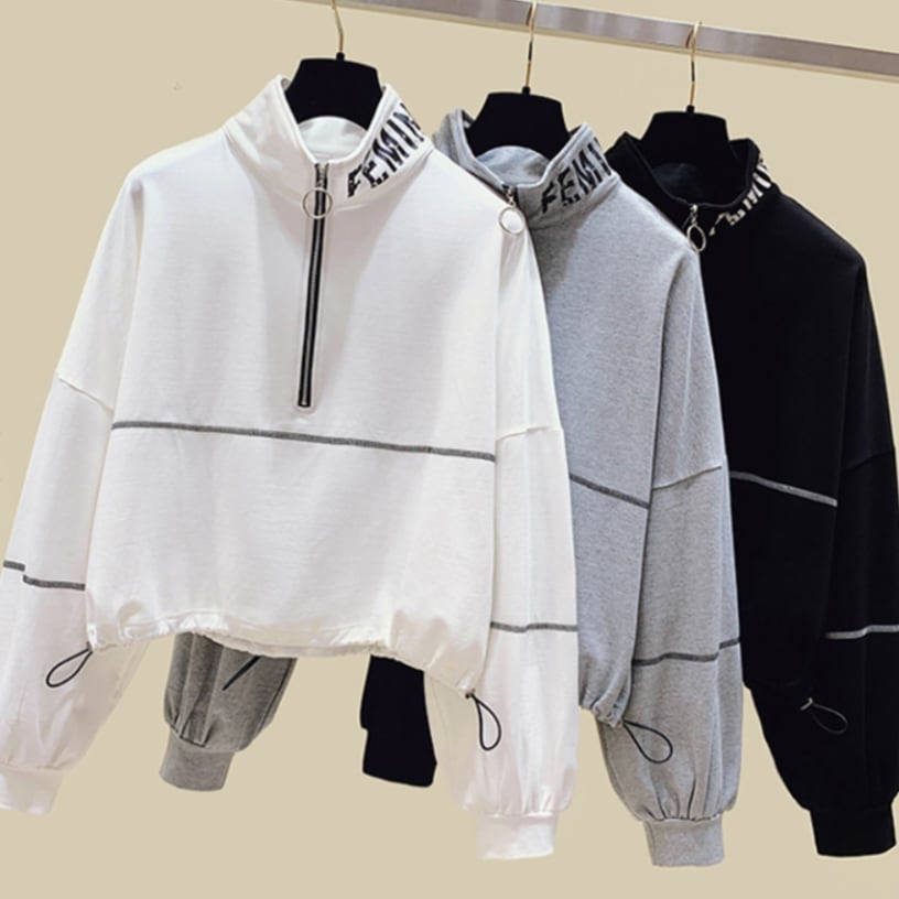 ハーフジップ トップス カットソー 袖あり 長袖 スタンドカラー Iライン ファスナー 2way かわいい カジュアル おしゃれ お洒落 かっこいい 大人可愛い 大人女子 こなれ感 ラフ メンズライク