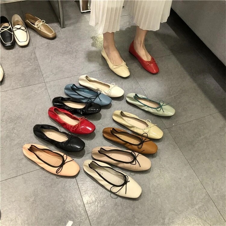 これからの時期にスタイル 蝶結び 浅い口 フラット バレエシューズ おばあちゃんの