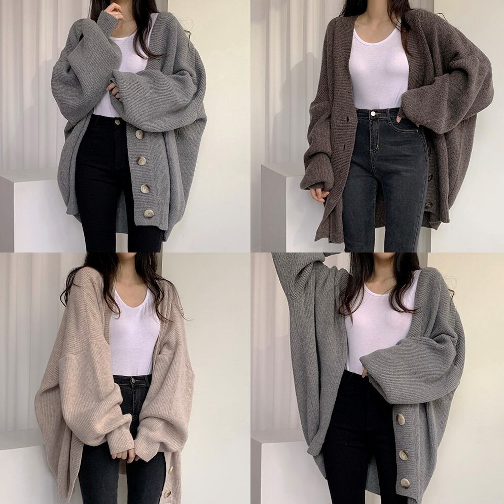 トップス カーディガン 重ね着 長袖 フリーサイズ ゆったり ルーズ 大きめ ランタンスリーブ