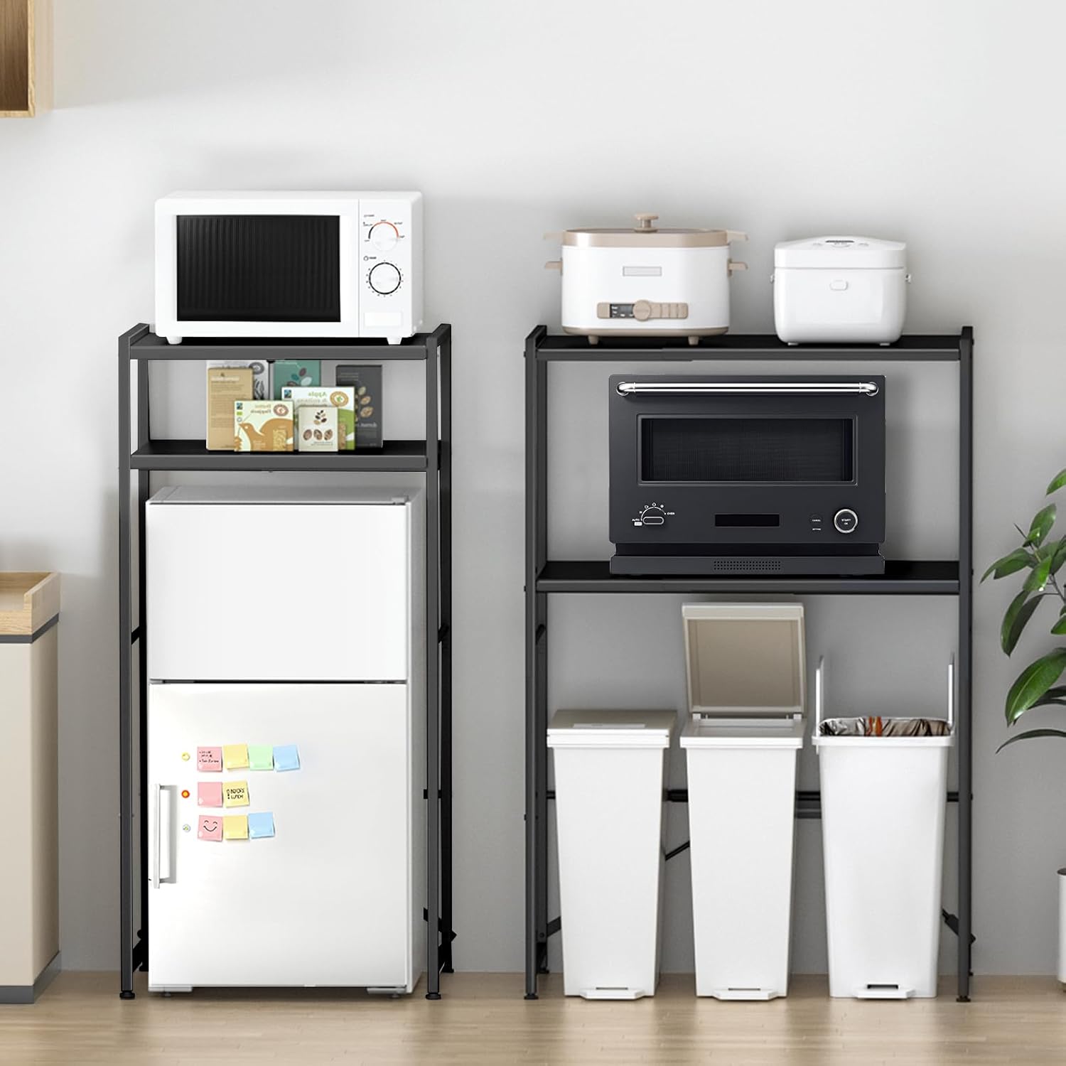 【横幅伸縮60～80cm】ゴミ箱上ラック 高さ125cm YDH レンジラック レンジ台 キッチンラック 冷蔵庫ラック 可動棚8段階調節 レンジボード 洗濯機 ラック オープンラック キッチン 収納ラ