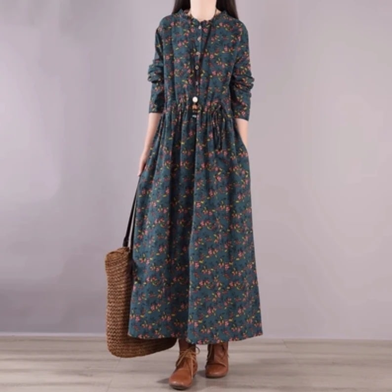 ワンピース デート フレアワンピース ロング ロング丈 袖あり 長袖 かわいい 大人可愛い きれいめ シンプル カジュアル 大人 上品 おしゃれ お洒落 かっこいい レトロ 大人女子 こなれ感